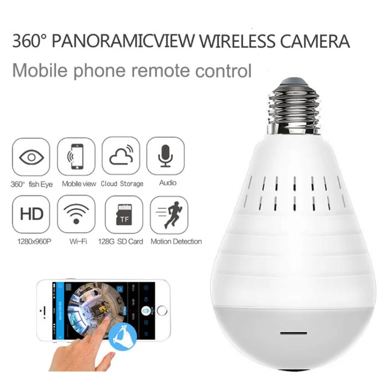 

Mini IP Camera 360 Degree LED Light 960P Wireless Panoramic Home Security Security WiFi CCTV Fisheye Bulb Lamp Two Ways Audio