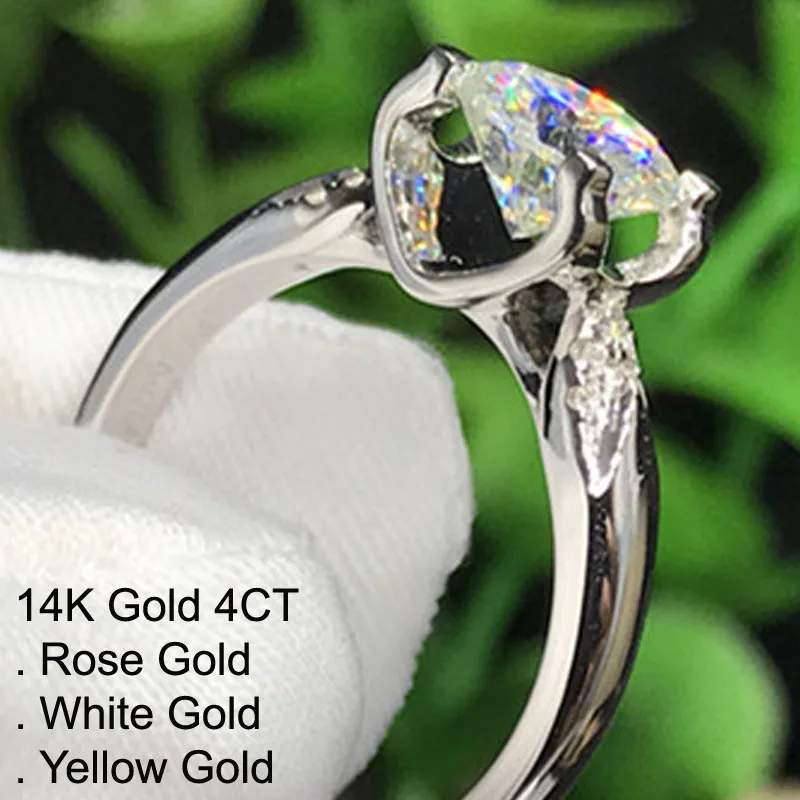 14K белое золото 4 карат Moissanite кольцо с бриллиантом для женщин классические
