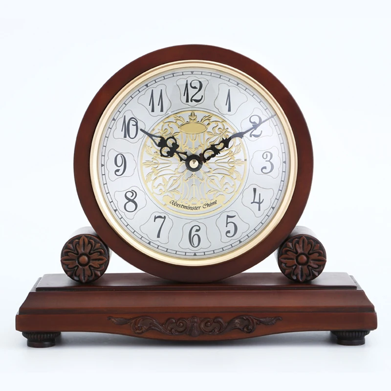 XUEXIONGSP Mantel Clock Silent Decorative Wood Mantle Clock Westminster Battery Operated Wooden Design for Living Room Fireplace Office Kitchen Desk Shelf & Home Décor Gift 