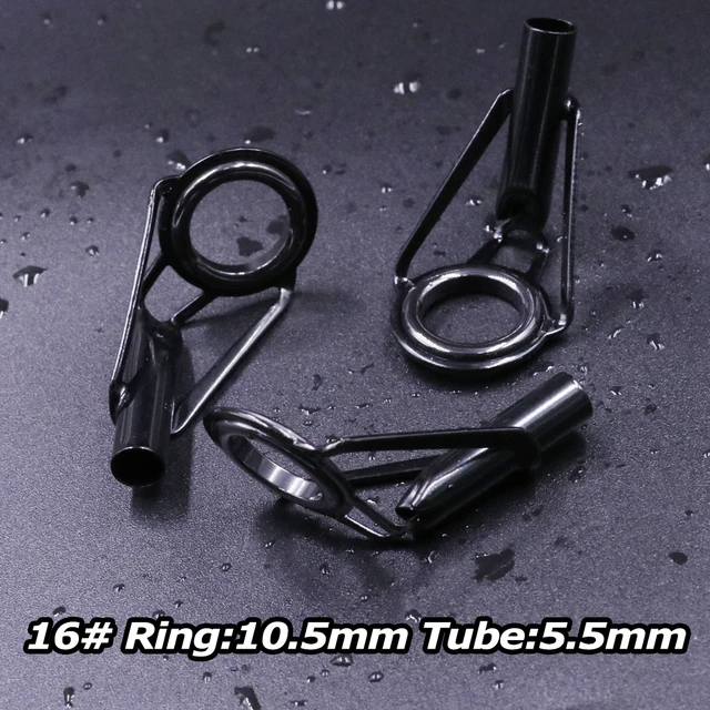 3Pcs Fishing Rod Tip Guides Repair Kit Stainless Steel Frames Ceramics Rings Black Rod Building Guide Eye Building Repair 6#~16# Size16 5.5mm 3Pcs