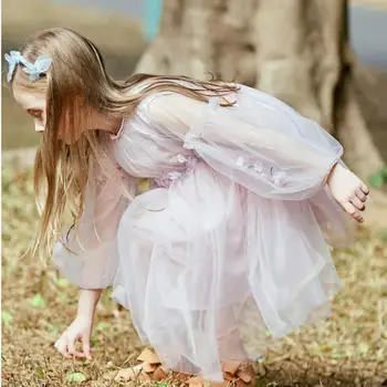 

Girls Dress Spring 2020 Middle Big Childrens Wear Long Sleeve Yarn Lace Dress Little Girl Princess Lovely Party Wedding Dresses