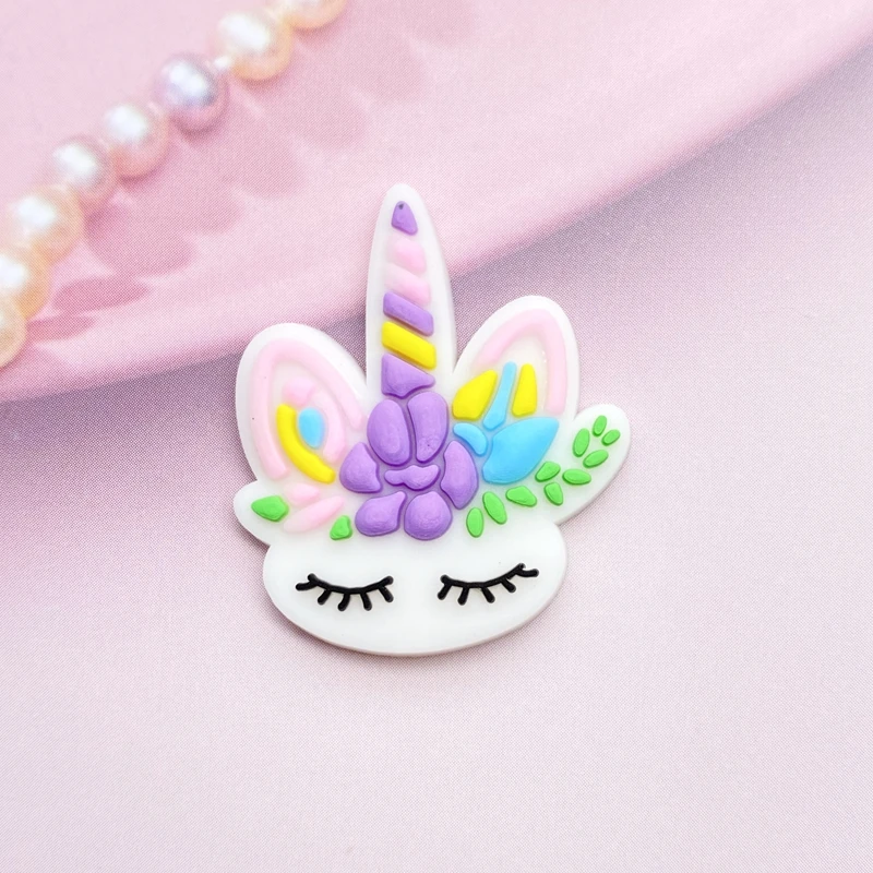 Ornament Crafts Miniature Figurines Miniature Ornament 12pcs Cute Mini Unicorn head PVC flexible glue Flat back DIY Scrapbook Embellishment Phone Craft Decoration E98