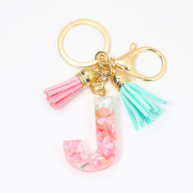 Acrylic Letter Keychains English Alphabet Crystal Women Key Chains Ring Tassels Keyring Holder Pendent Gift Accessory
