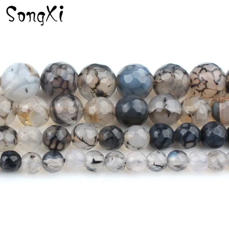 Натуральный Граненый Серый Дракон вены полосатый агатовый камень бусины для