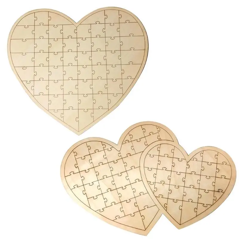 

Wooden Heart Shaped Sweet Guest Book Wedding Furnishing Decoratio Holiday Party Signature Puzzle Memory Scrapbook