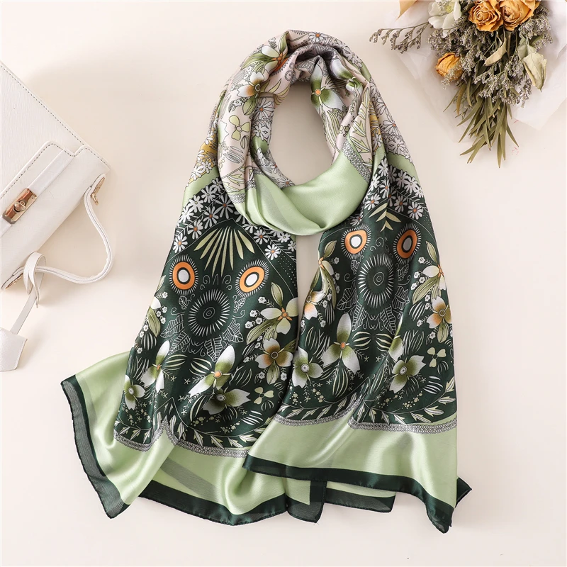 Мода 2020 женский шелковый шарф с цветочным принтом летние пашмины Шарфы роскошные