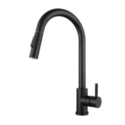 Matte Black Kitchen Faucet Cold and Hot Kitchen Mixer Pull Out Two Function Deck Mounted Tap With Free Hose
