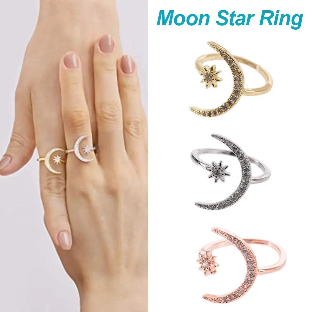 Кольцо с полумесяцем Луной и звездами 18 карат | Украшения аксессуары