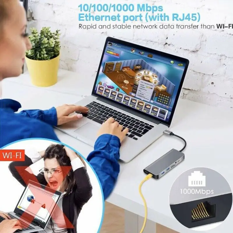 8 в 1 адаптер Многофункциональный USB-C к HDMI Тип-C USB3.0 4K VGA RJ45 док-станция кард-ридер для ноутбука телефона жесткие диски