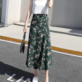 

Summer Women Flower Long Skirt Beach Sunny Female Skirts Floral Chiffon Tutu Skirt 3Colors Elegant Women's Skirt