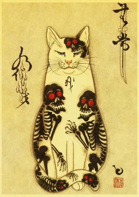 Vintage-Japanese-samurai-cat-tattoo-cat-retro-posters-kraft-wall-paper-High-Quality-Painting-For-Home.jpg_640x640 (16)