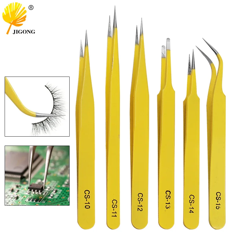 Anti-Static Stainless Steel Tweezers Set 1PC For Electronics Phone Repairing Tool Eyebrow/Eyelash Tweezers tweezer tool precision tweezers esd anti static tweezers phone repair tweezers