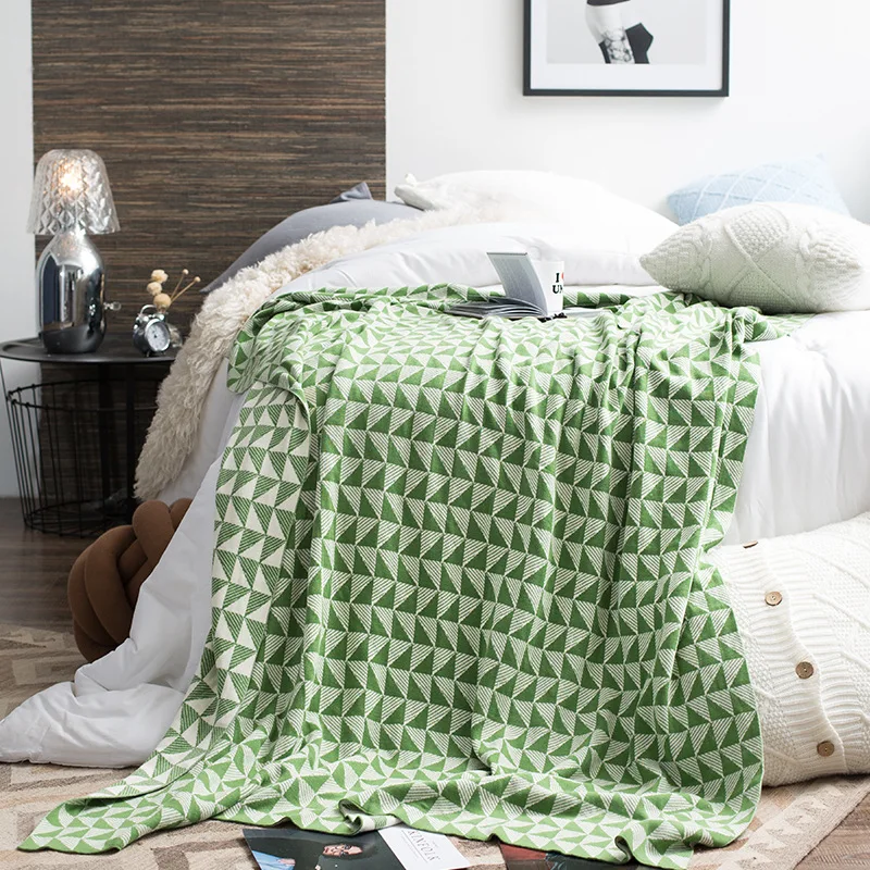 Green Forest Rueijing 32 Combed Cotton Knitted Blanket Photography Blanket bian zhi tan Bed Nap Blanket