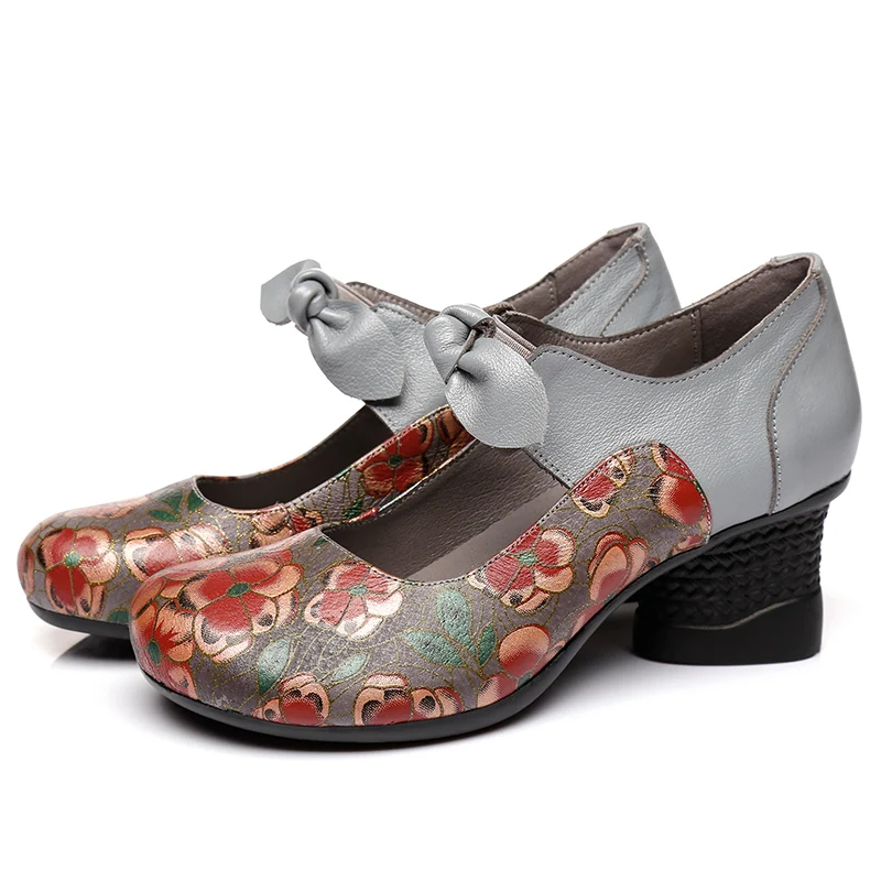 GKTINOO/Новые осенние туфли из натуральной кожи ручной работы с бантом в стиле ретро; женская модная обувь; женская обувь на высоком каблуке; нескользящие женские туфли-лодочки - Цвет: Серый