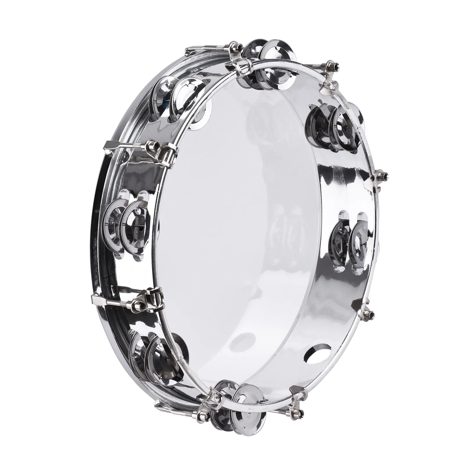 8/10inch Tambourine Handbell Hand Drum with Double Row Jingles Percussion Instrument