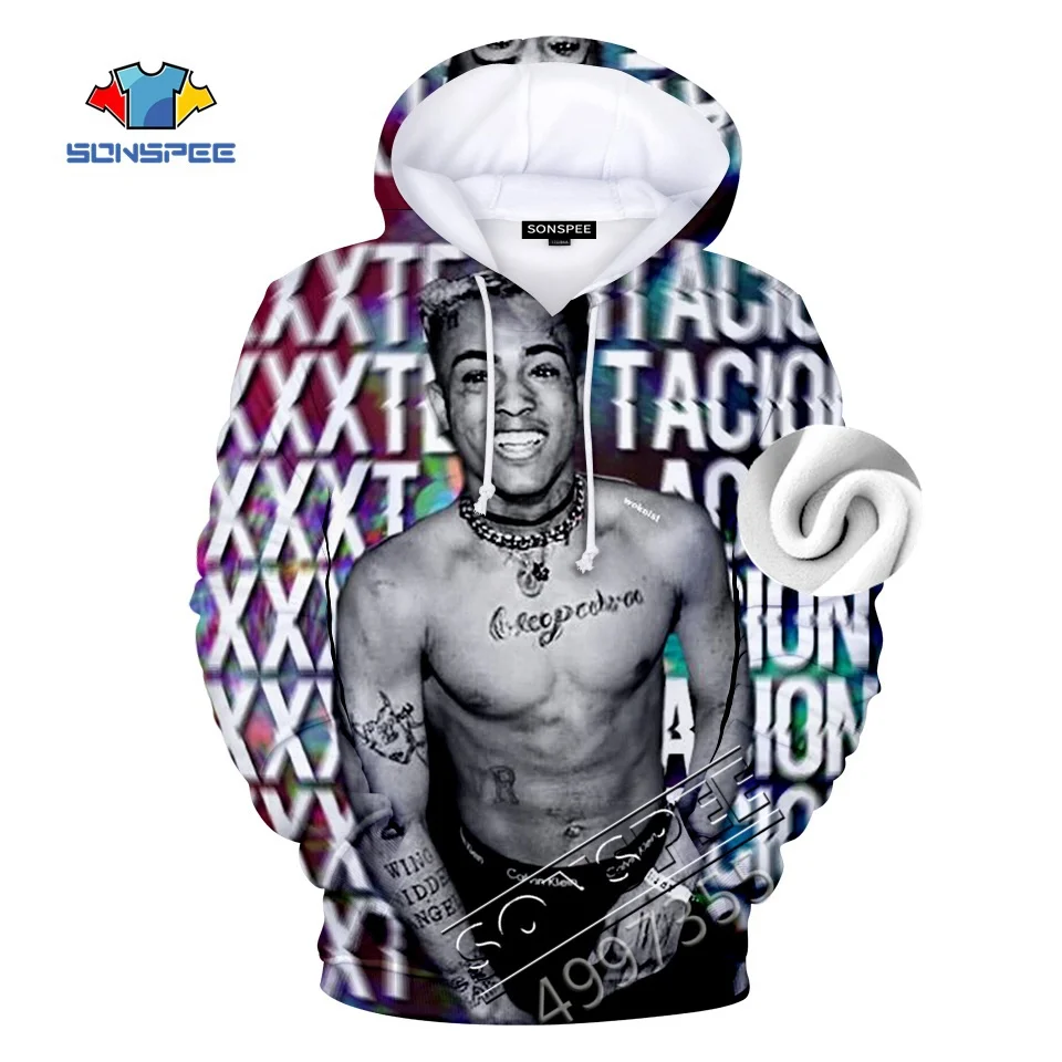 SONSPEE Xxxtentacion Rapper мужские толстовки Harajuku 3D одежда зимняя теплая шапка толстовки Женская одежда толстый хлопок хип-хоп