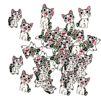 

100x Cat Shape 2-holes Wooden Scrapbooking Flatback Buttons for Kids Crafts