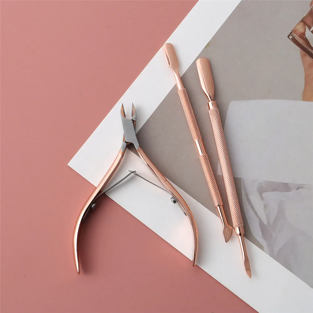 

Pink Gold Cuticle Nipper Dead Skin Remover Pusher Set Stainless Steel Nail Cutters For Manicure Pedicure Nail Care Tool