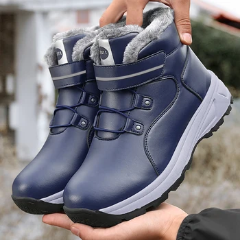 

Plus Size 35-45 Winter Snow Boots Shoes Men Fur-Lined Boots Plush Warm Ankle Elderly Shoes Booties Casual Warm Mom Sneakers Shoe