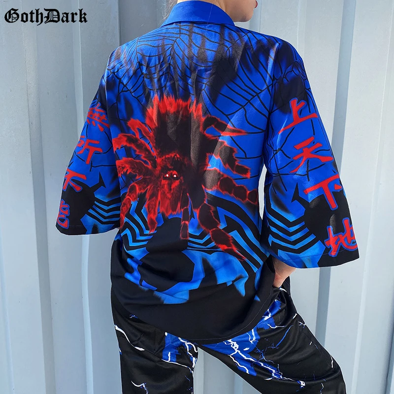 

Goth Dark Gothic Punk Chic Loose Female T-shirts Harajuku Streetwear Summer 2020 Spider Print Grunge Punk T-shrit Emo Y2K Egirl