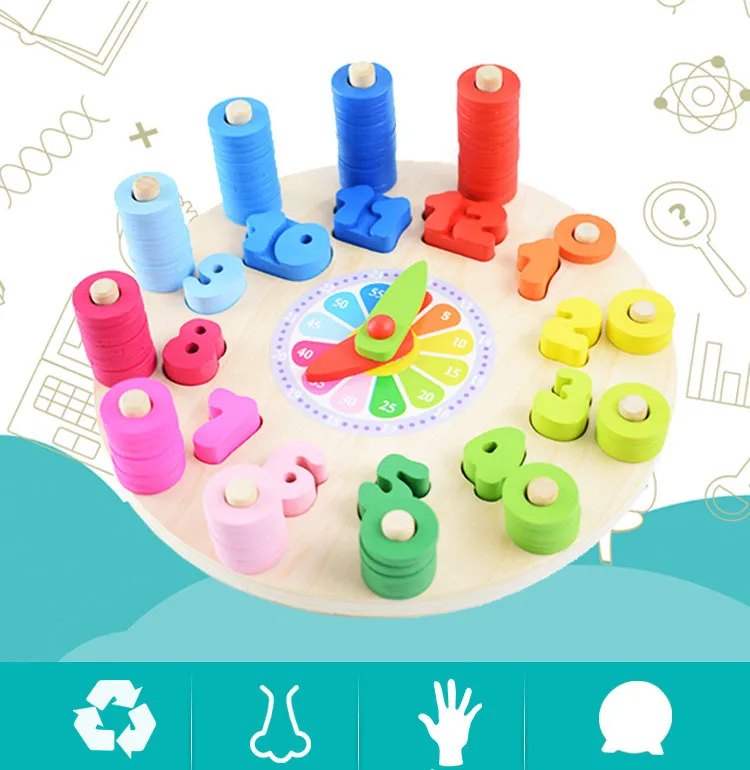 Одежда для малышей игрушка montessori раннего образования Учебные пособия Математика цифровые часы деревянные игрушки подсчета геометрическая форма соответствия