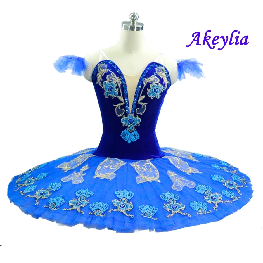 Royal Blue Classical Ballet Dance Costume Pancake Tutu Dress Kids Professional Ballet Tutu Blue Bird Costumes 10 Layers of Stiff