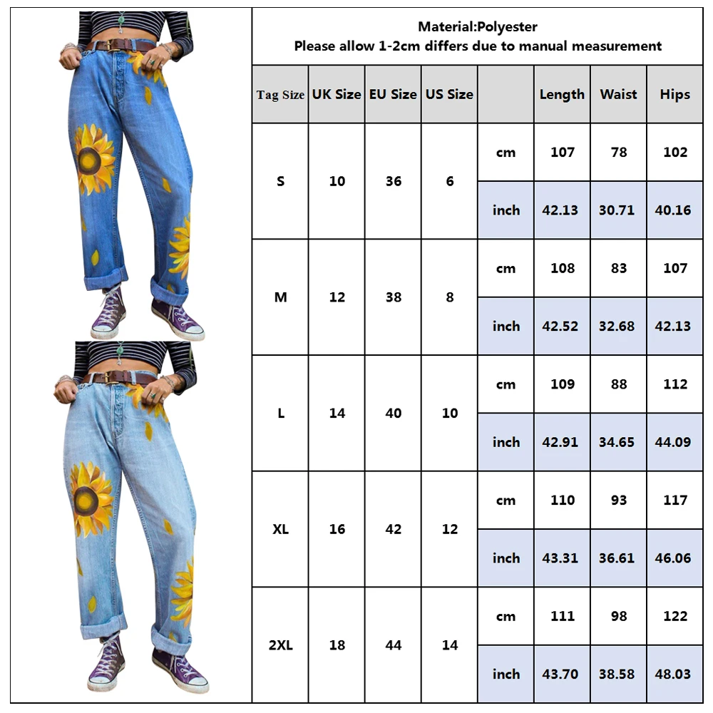 Винтажные женские свободные джинсы, джинсовые штаны с принтом подсолнуха, Ретро стиль, Прямые Джинсы бойфренда для девушек, уличная одежда, vaqueros mujer D25