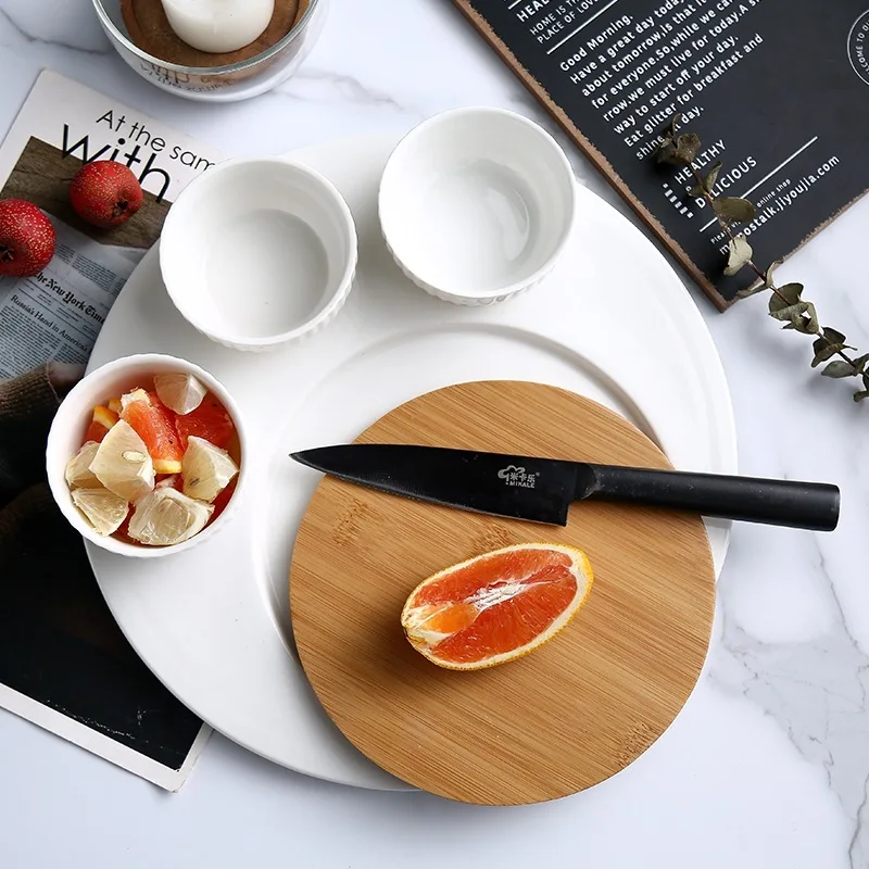 

Ceramic Western Plate Set Creative Breakfast Assembling Plate Bread Plate Bamboo and Wooden Chopping Board Round Square Pasta