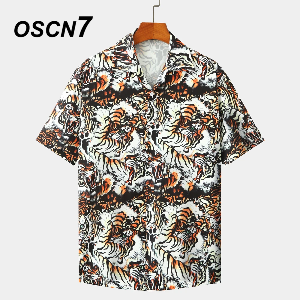 OSCN7 Повседневная Мужская Уличная рубашка с коротким рукавом и принтом модель 2020