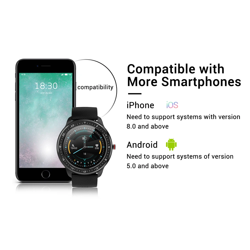 

Bluetooth 4.0 1.3" Touch Screen IP67 Music Control Smart Watch Health Tracker Message Reminder Smart Wristwatch