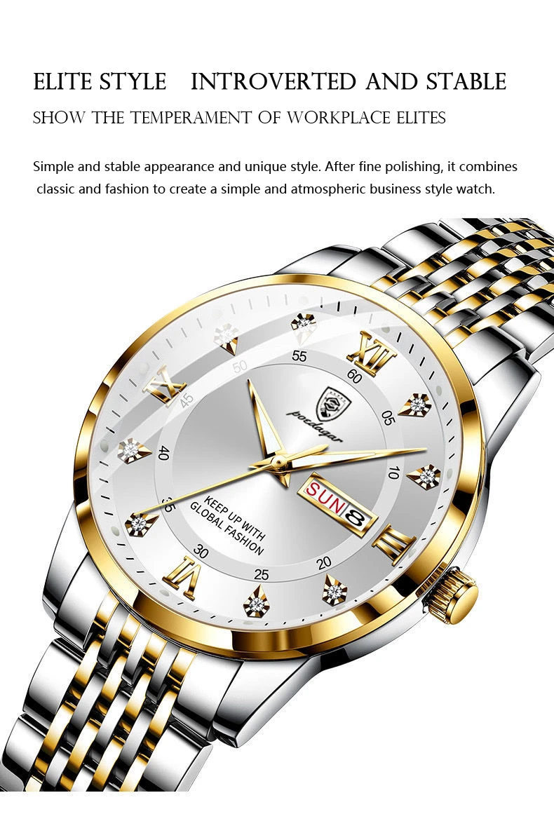 2021 New Casual Sport Chronograph Men's Watches Stainless Steel Band Wristwatch Big Dial Quartz Clock with Luminous Pointers