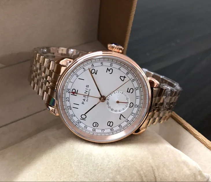 PARNIS 42 мм GMT автоматический самоветер движение Мужские часы Авто Дата мужские часы PA193-PP8