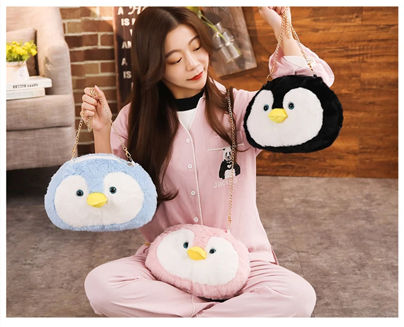 Kawaii Пушистый Плюшевый Рюкзак с пингвином для девочек, розовая плюшевая сумка через плечо с пингвином, подарок на день рождения и Рождество для девочек