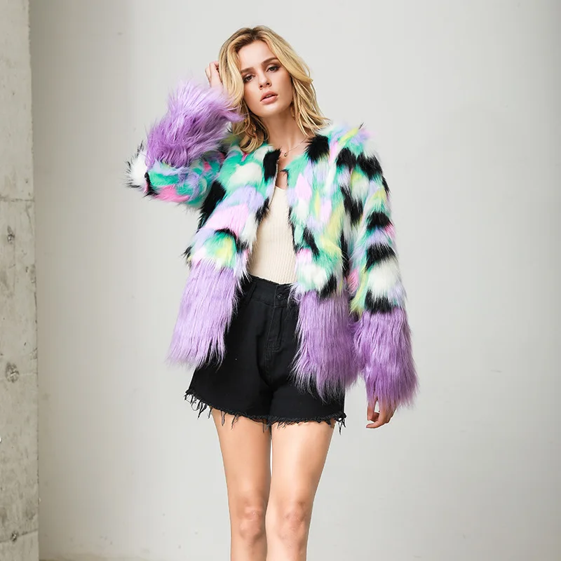 

2019 New Imitation Fur Two-color Wool Stitching Plush Coat Imitation Fur Thickening Faux Fur Coat