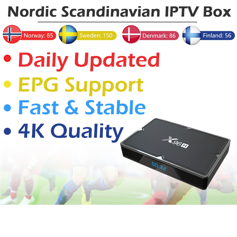 X96H Android 9,0 tv Box+ 1 год скандинавский IPTV 5000Live+ 4000VOD 2G/3g/4G 16G/3 2G/64G Wifi 4K BT4.1 Швеция Норвегия Финляндия IP tv Box