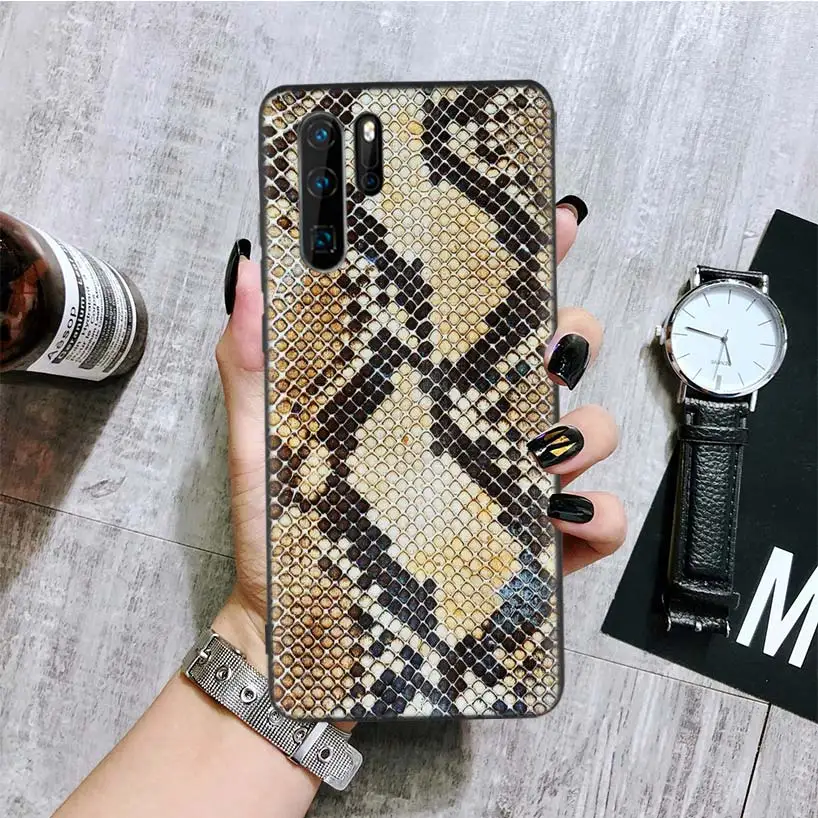 BA088-1 Розовый кожаный Змеиный Черный чехол для телефона huawei mate 30 20 10 P30 P20 P10 Pro Lite P Smart Z роскошный Coque Shell - Цвет: BA088-1