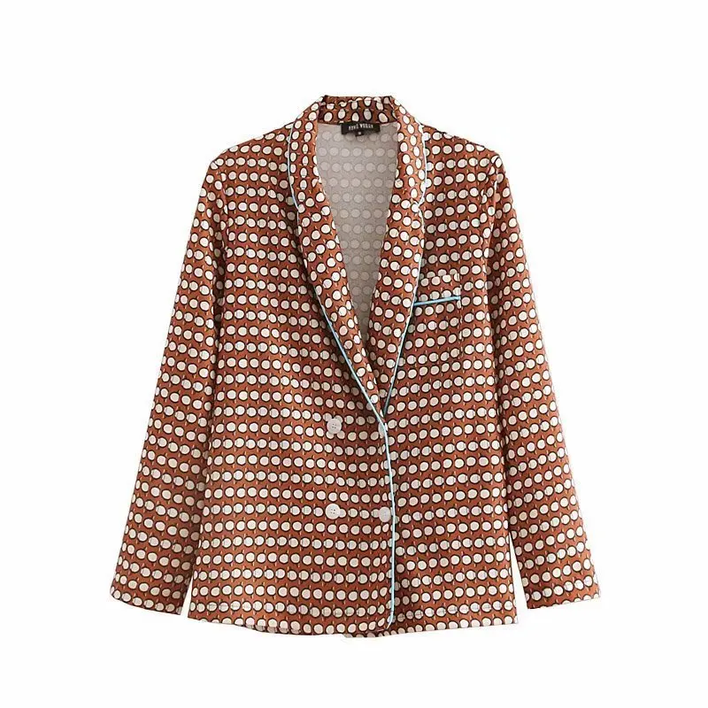 

2018 Western Style Spring And Summer WOMEN'S Dress New Style Fold-down Collar Printed Double Breasted Women's Suit Jacket