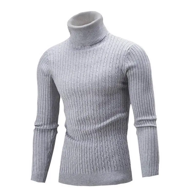 New Autumn Winter Men'S Sweater Men's Turtleneck Solid Color Casual Sweater Men's Slim Fit Brand Knitted Pullovers