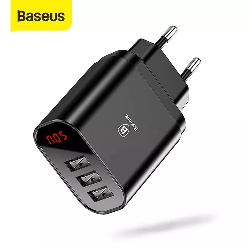 Baseus 3 puertos USB Cargador De Pared Teléfono Cargador USB rápido de pantalla LED 3.4 A 