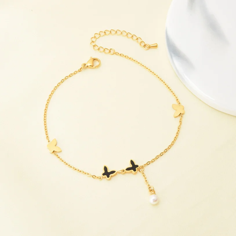 Ankle Chains 316L Stainless Steel New Fashion High-end Jewelry Numerous Butterflies Pearl Tassel Charm Chain Elegant Anklet For Women