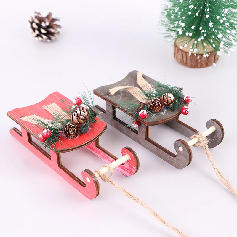 

1 Pc XMAS Pendant Wooden Sleigh Christmas Tree Ornaments Festival Party Decoration