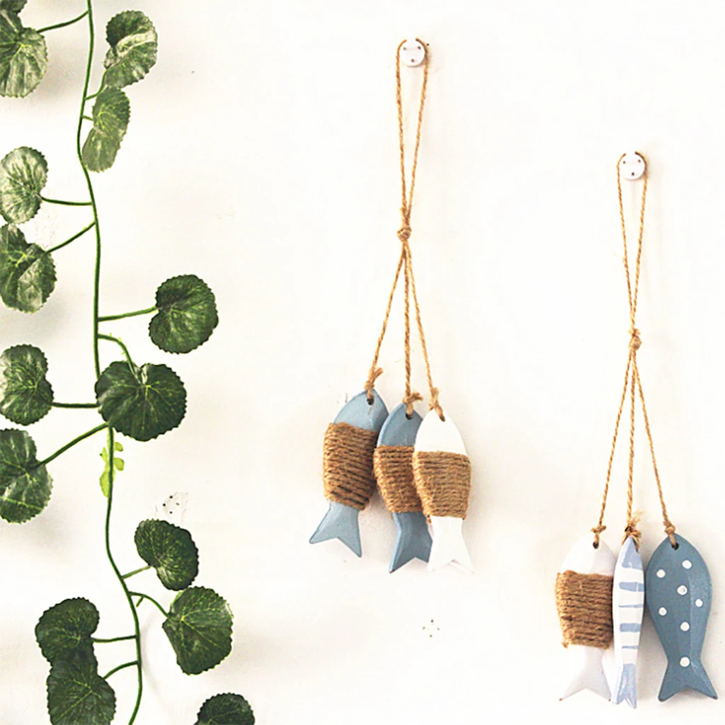 Wooden 3 Fishes Design Wall Sign– Nautical Theme Wall Mounted Plaque For Wall Hanging Gift Crafts