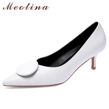 

Meotina High Heels Women Pumps Natural Genuine Leather Thin High Heels Shoes Real Leather Pointed Toe Office Lady Shoes Size 43