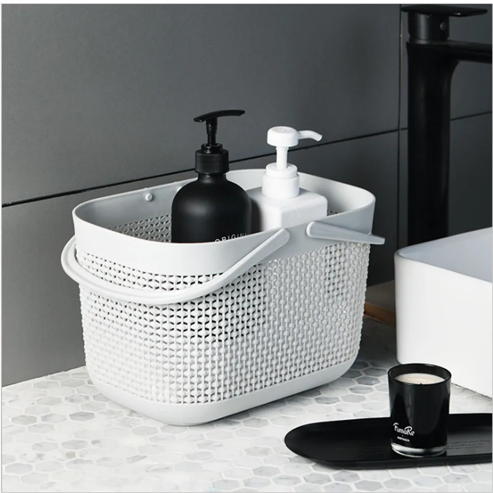 Home Plastic Storage Basket+ Handle Durable Bathroom Organizer Container Holder Bins