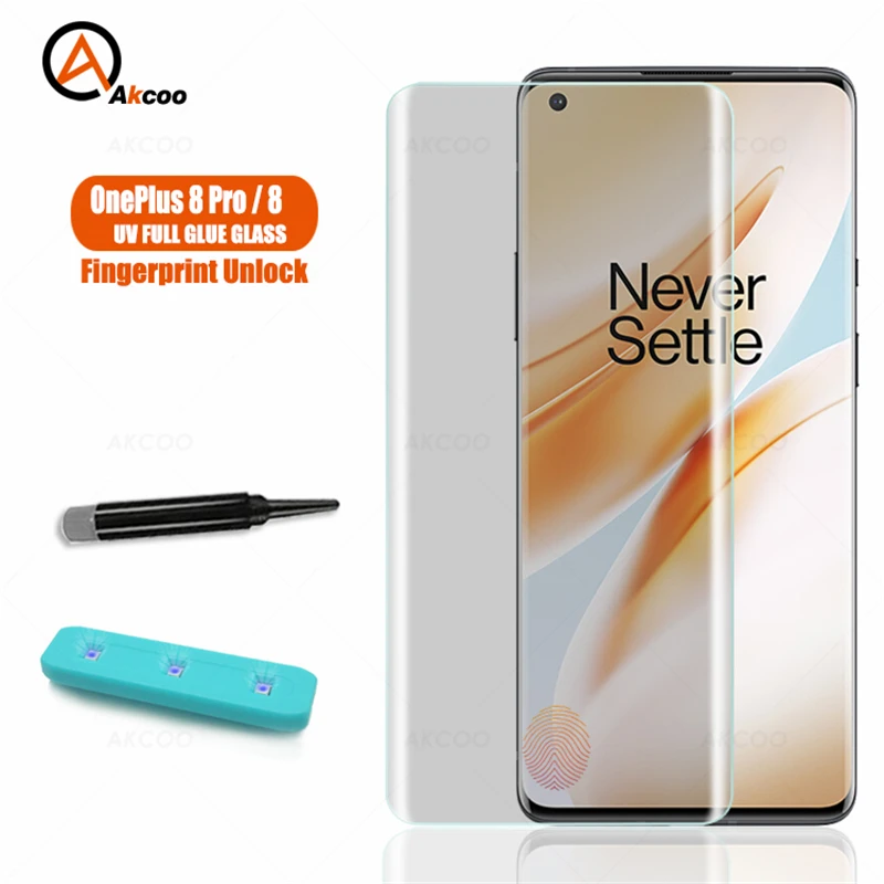 Закаленное стекло Akcoo UV для OnePlus 8 Pro защита экрана твердостью 9H полноэкранный клей