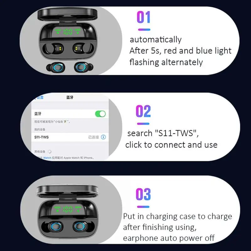 S11 Bluetooth наушники, Беспроводные спортивные наушники, TWS игровая гарнитура, наушники с микрофоном, 2200 мАч, зарядная коробка для IPhone Xiaom