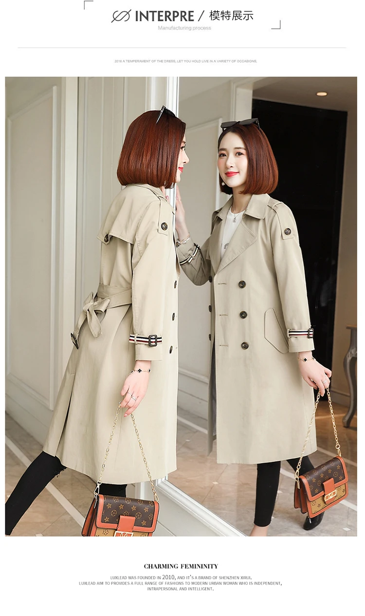 Mid-length Autumn Fold-down Collar Fashion Elegant Double Breasted Slimming Trench Coat