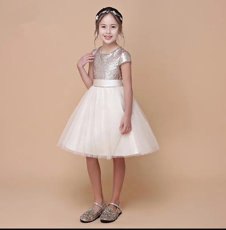Золотое кружевное платье с блестками и цветочным узором для девочек; элегантное кружевное платье принцессы с короткими рукавами; одежда для первого причастия