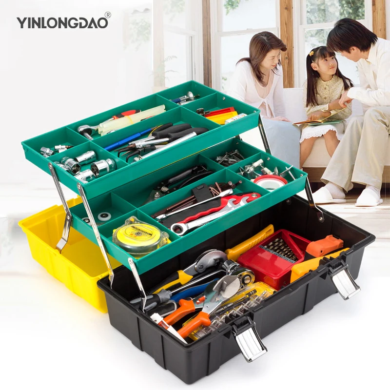 

YINLONGDAO 3-Layer Folding Tool Box, Multi-Function Thick Household Suit Portable Tool Storage Box