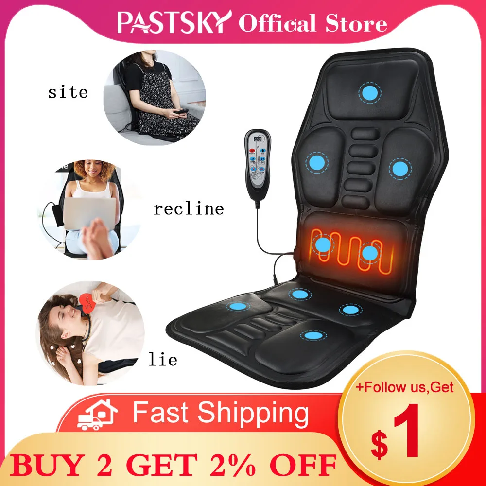 Electric Heating Vibrating Back Massager Cervical Neck Massage Chair Mat Home Office Relaxation Cushion Pain Relief Masajeador